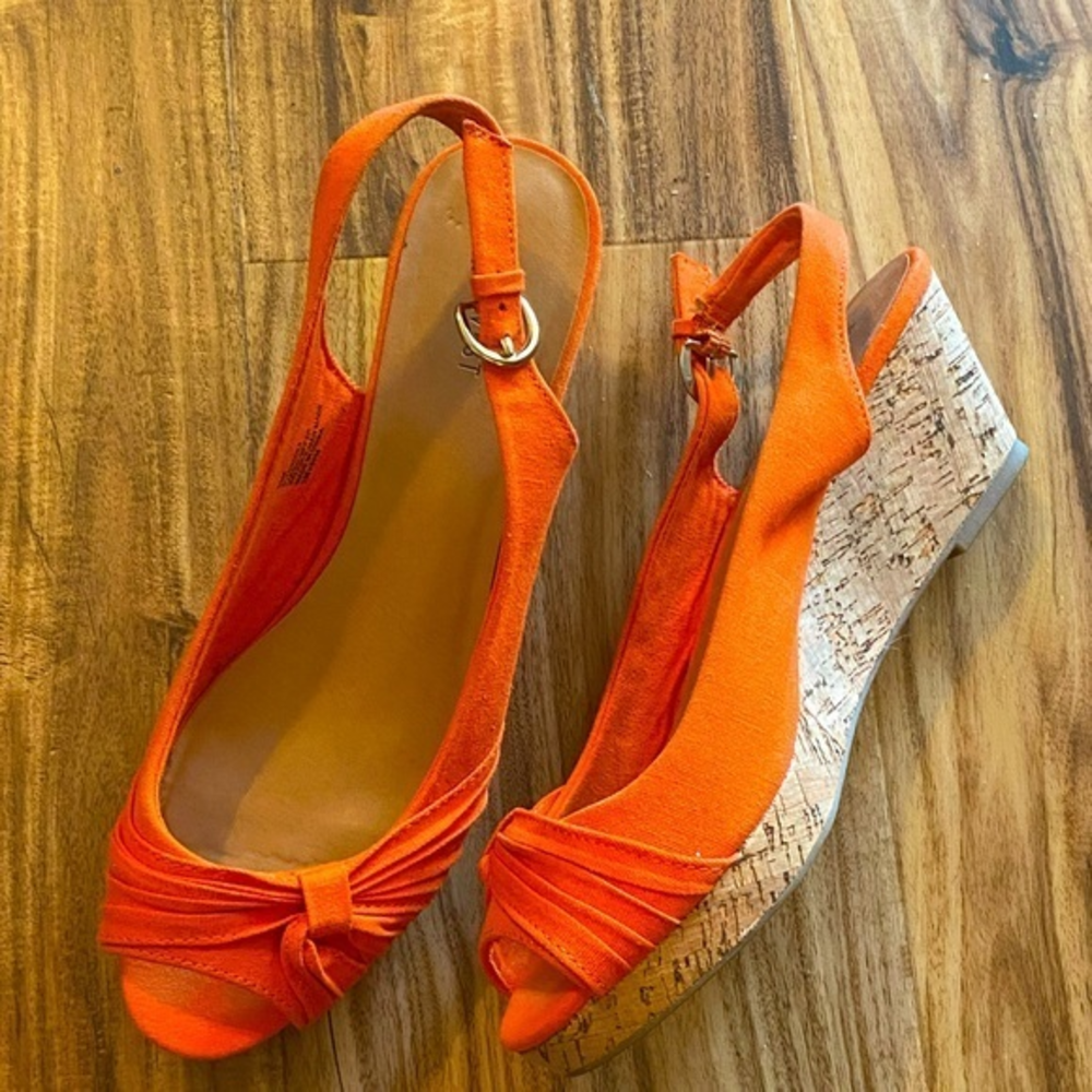 Orange Slingback Cork Wedge Sandals